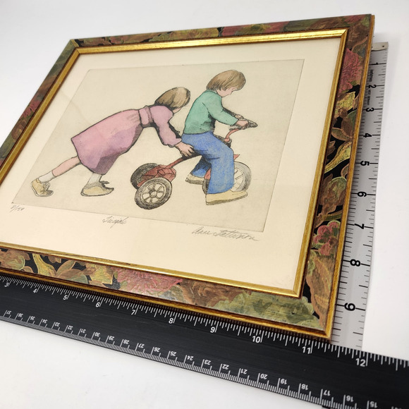 Tricycle Print Signed Matted Framed Numbered 8/150 Drawing Kids Siblings Friends - Picture 16 of 16